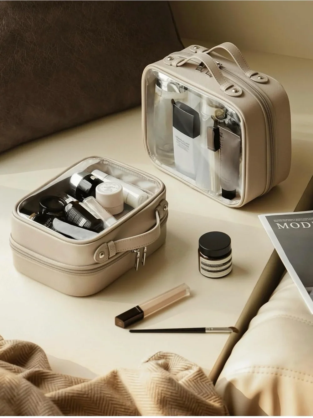 Clear Travel Makeup Case - Blush Pink Cosmetic Organizer